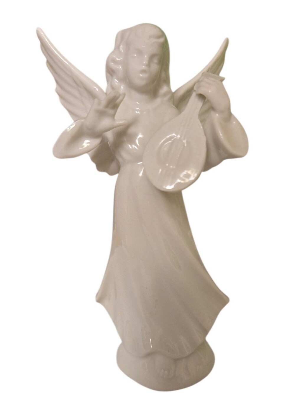 Dresden (Germany) White glazed porcelain angel playing a harp. figurine 1960s